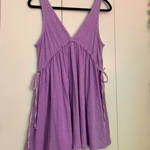 Pull&Bear low cut cinched v-neck purple linen summer dress